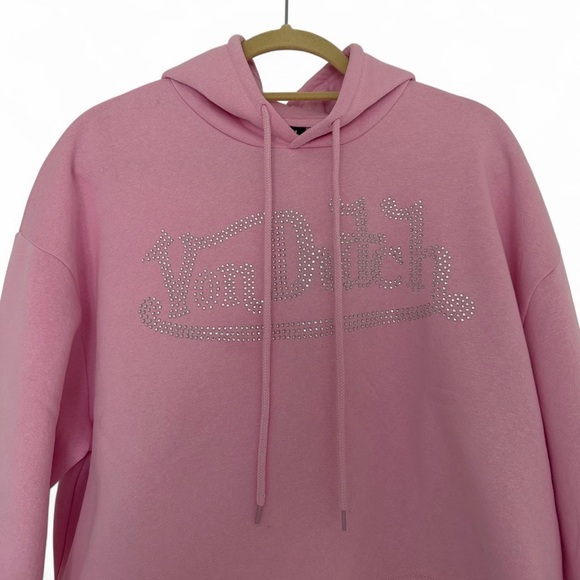 Von Dutch Pink Rhinestone Cropped Hoodie Y2K S NWT - Picture 6 of 10